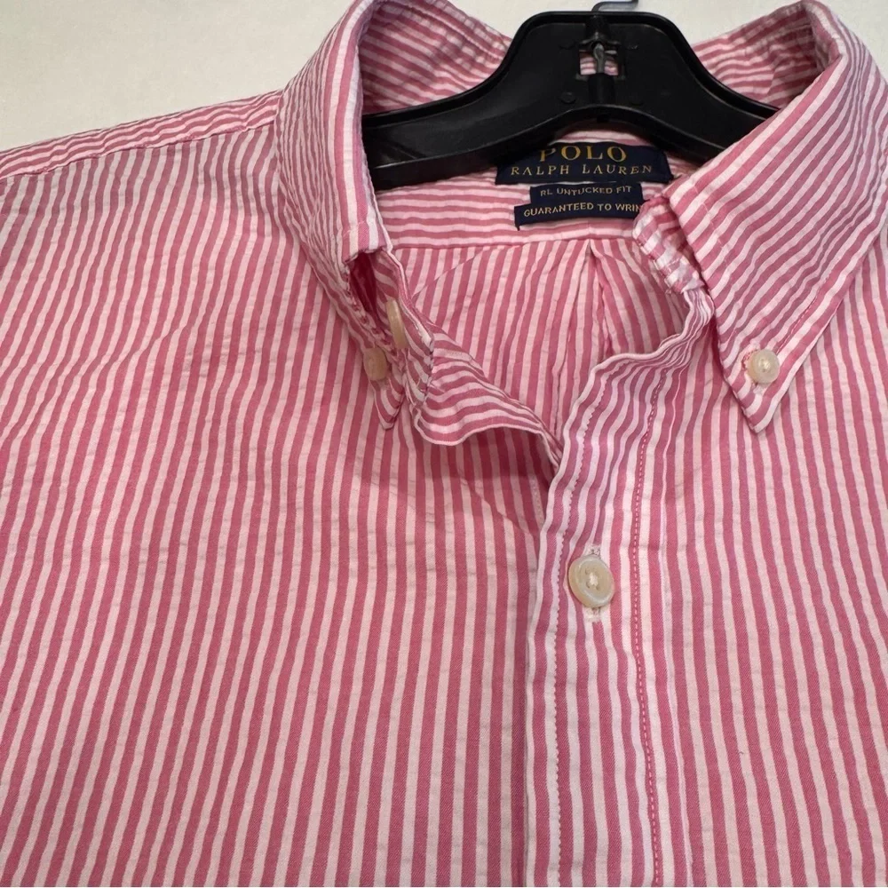 Polo Ralph Lauren Shirt Men's Sz XXL Striped Seersucker UNTUCKED FIT Button Down